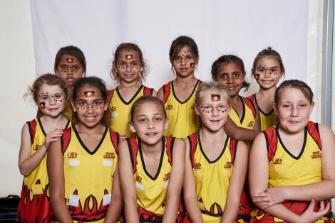 Potrait of Albany Hot Shots netball team: Tori, Jenaya, Shanae, Talegan, Tanesha, Tiannah, Kira-Lee, Dakota, Shayla and Kaylee 